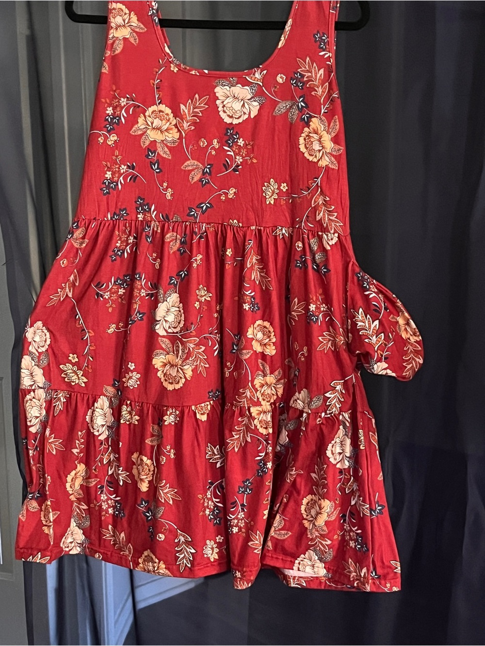 Red Floral Tiered Women's Tank Dress